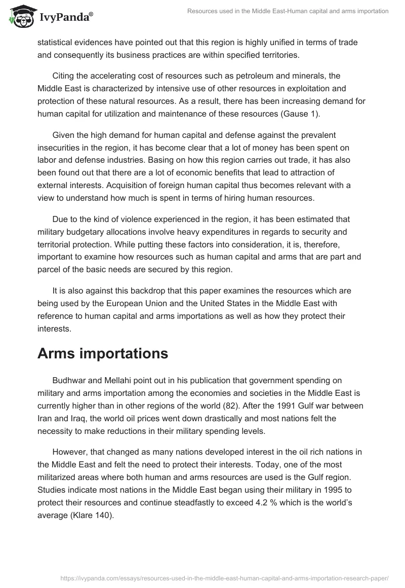 Resources used in the Middle East-Human capital and arms importation. Page 2