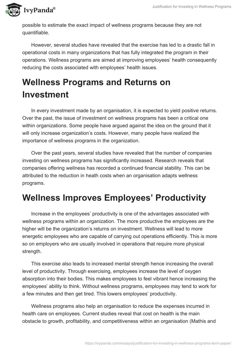 Justification for Investing in Wellness Programs. Page 3