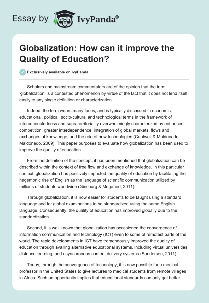 Globalization: How can it improve the Quality of Education?. Page 1