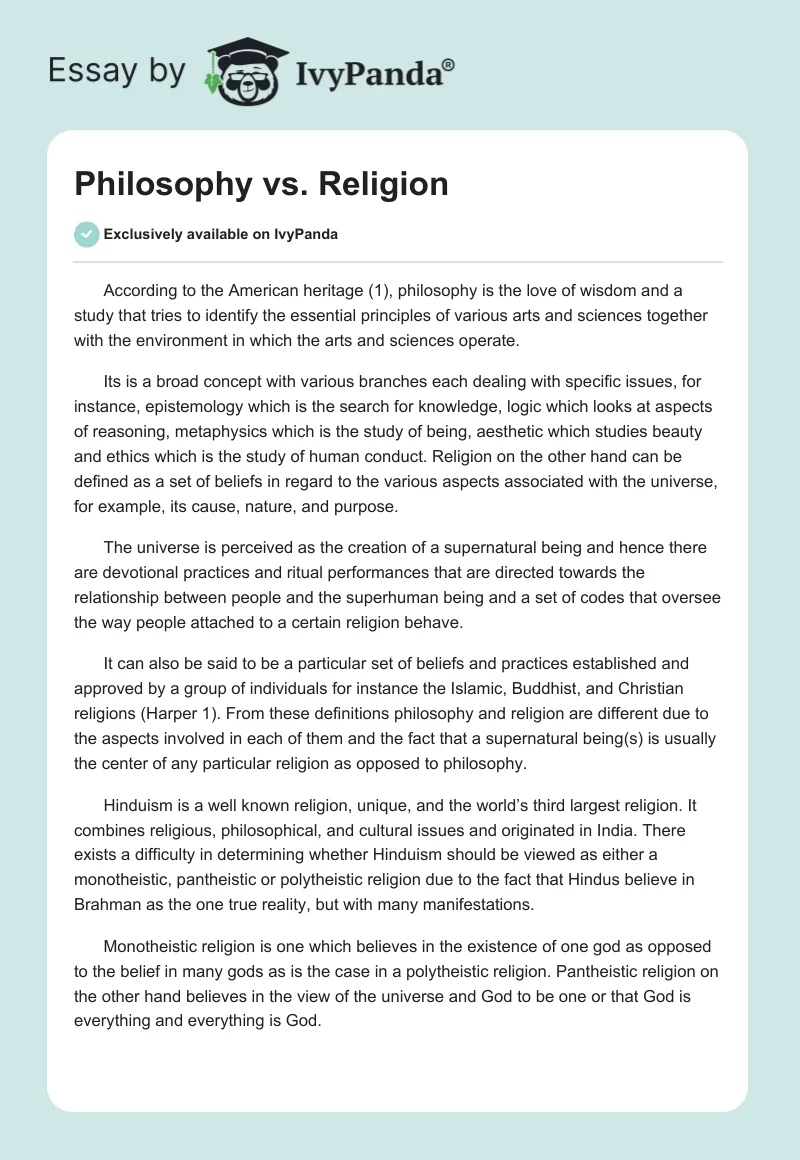 Philosophy vs. Religion. Page 1