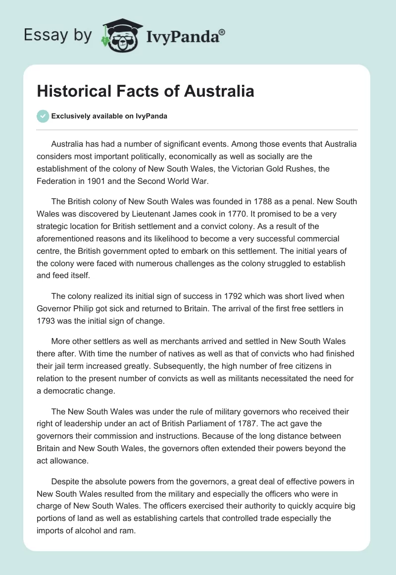 Historical Facts of Australia. Page 1