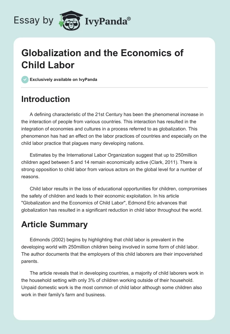 Globalization and the Economics of Child Labor. Page 1