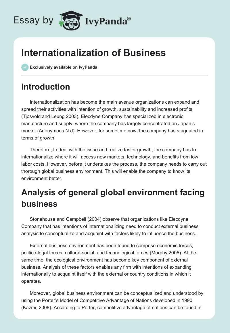 Internationalization of Business. Page 1