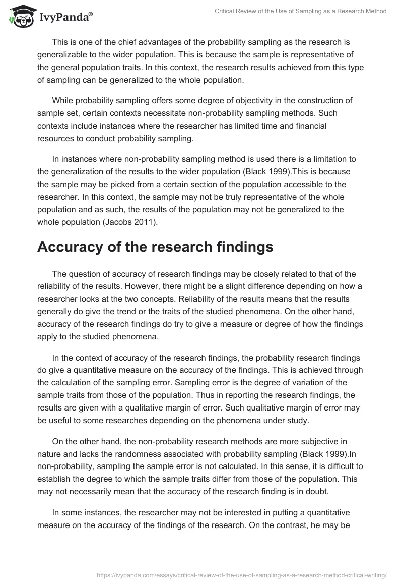 Critical Review of the Use of Sampling as a Research Method. Page 2