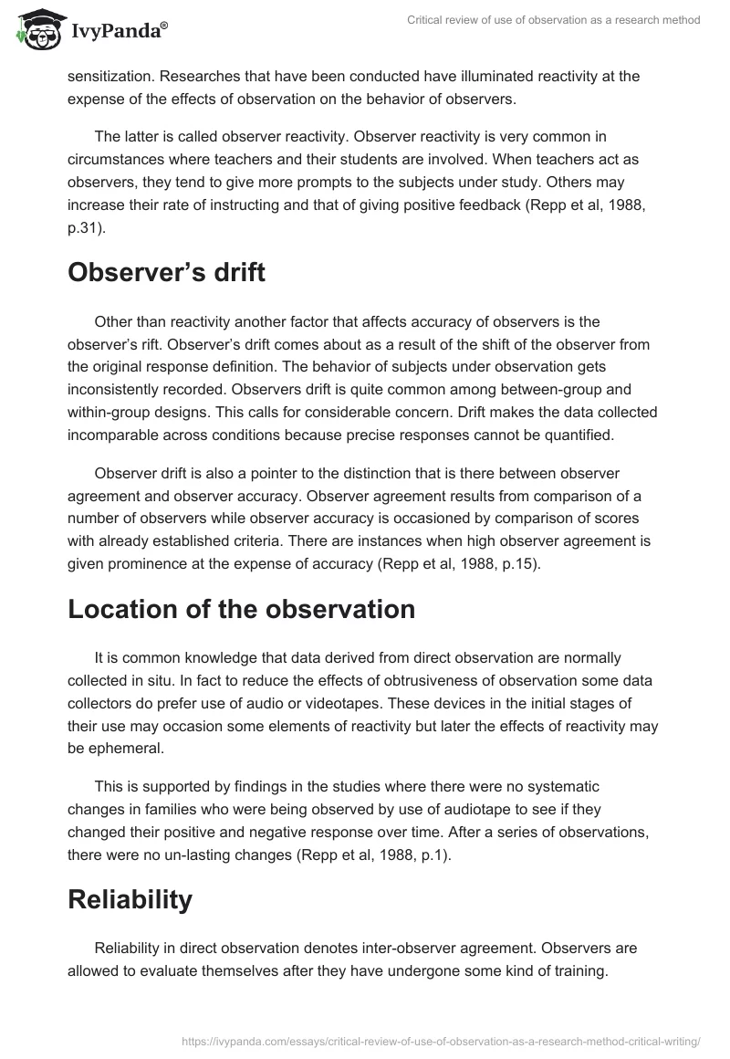 Critical review of use of observation as a research method. Page 2