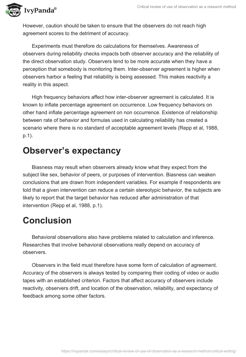 Critical review of use of observation as a research method. Page 3