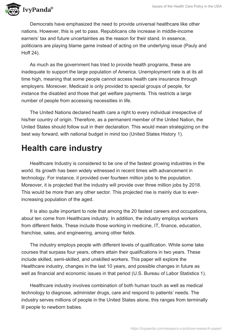 Issues of the Health Care Policy in the USA. Page 3