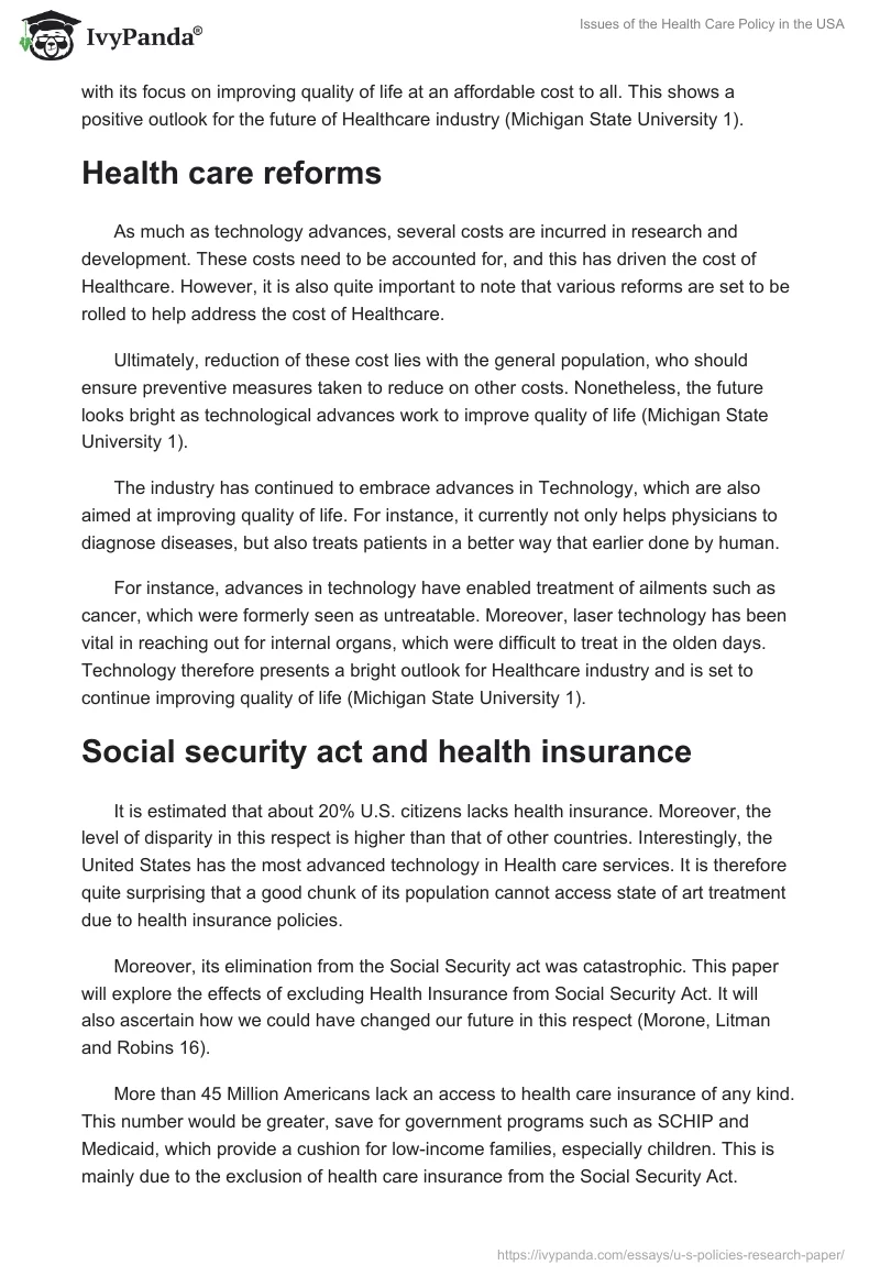 Issues of the Health Care Policy in the USA. Page 5