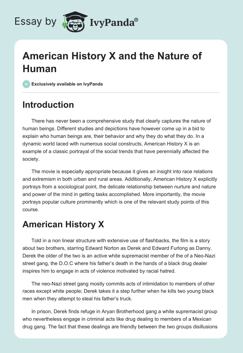 American History X and the Nature of Human. Page 1