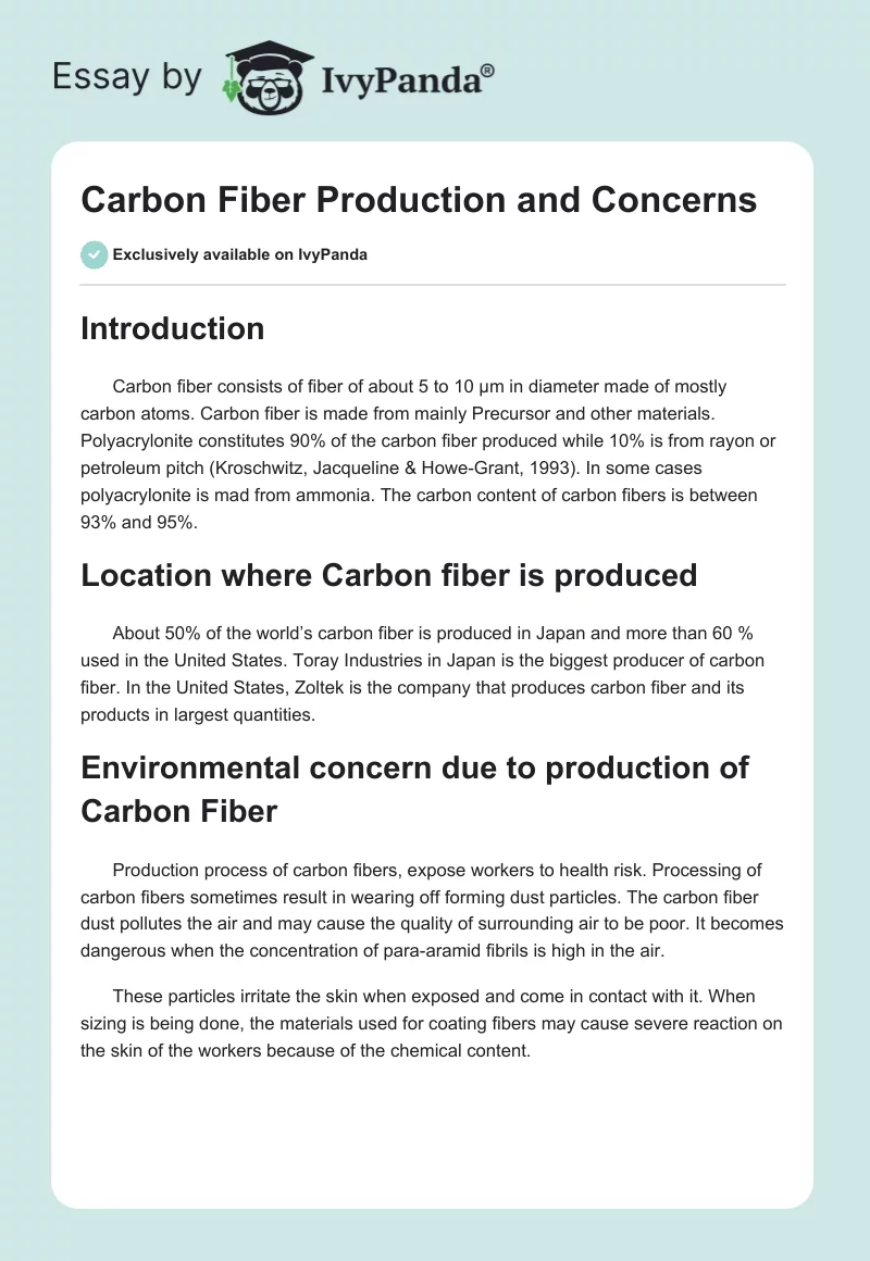 Carbon Fiber Production and Concerns. Page 1