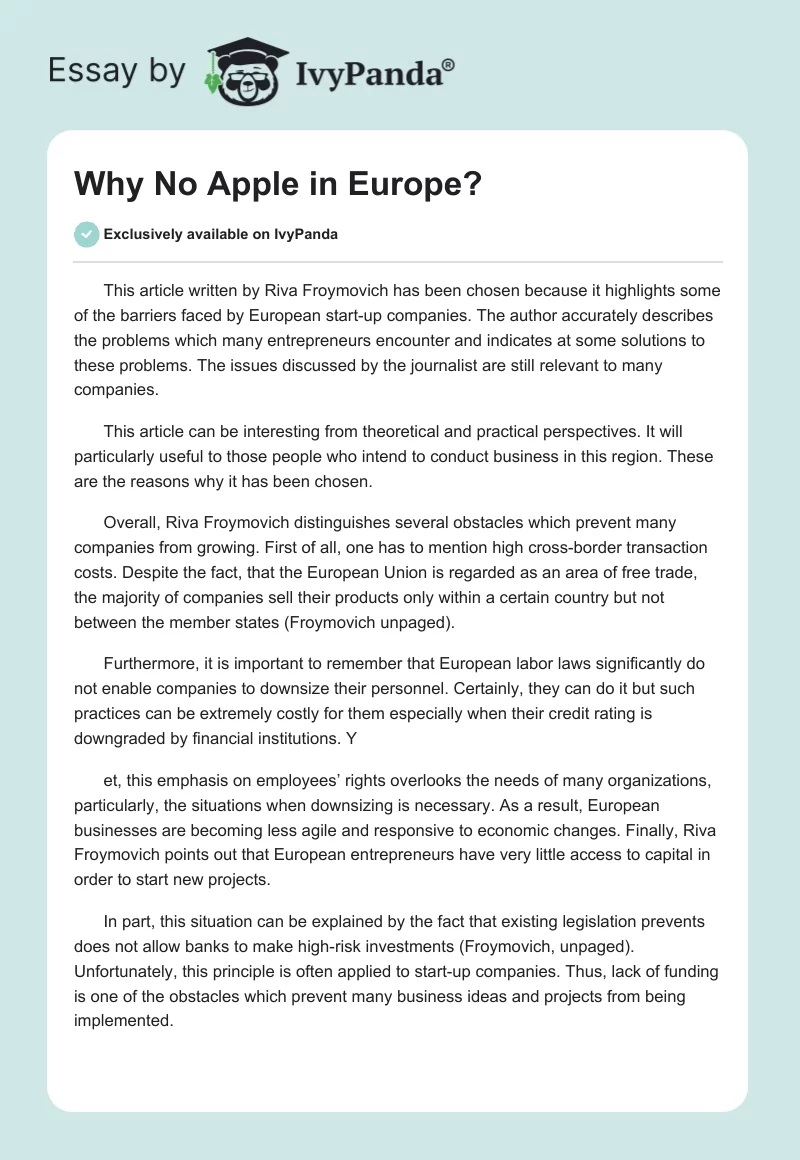 Why No Apple in Europe?. Page 1