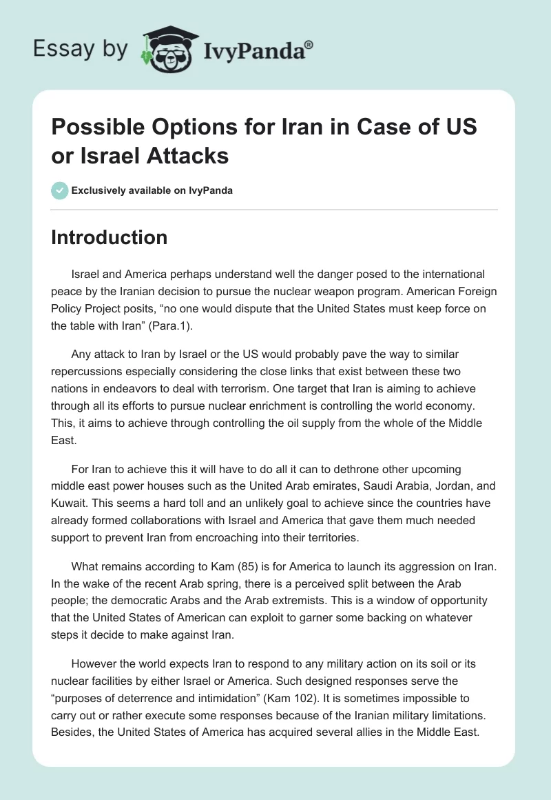 Possible Options for Iran in Case of US or Israel Attacks. Page 1