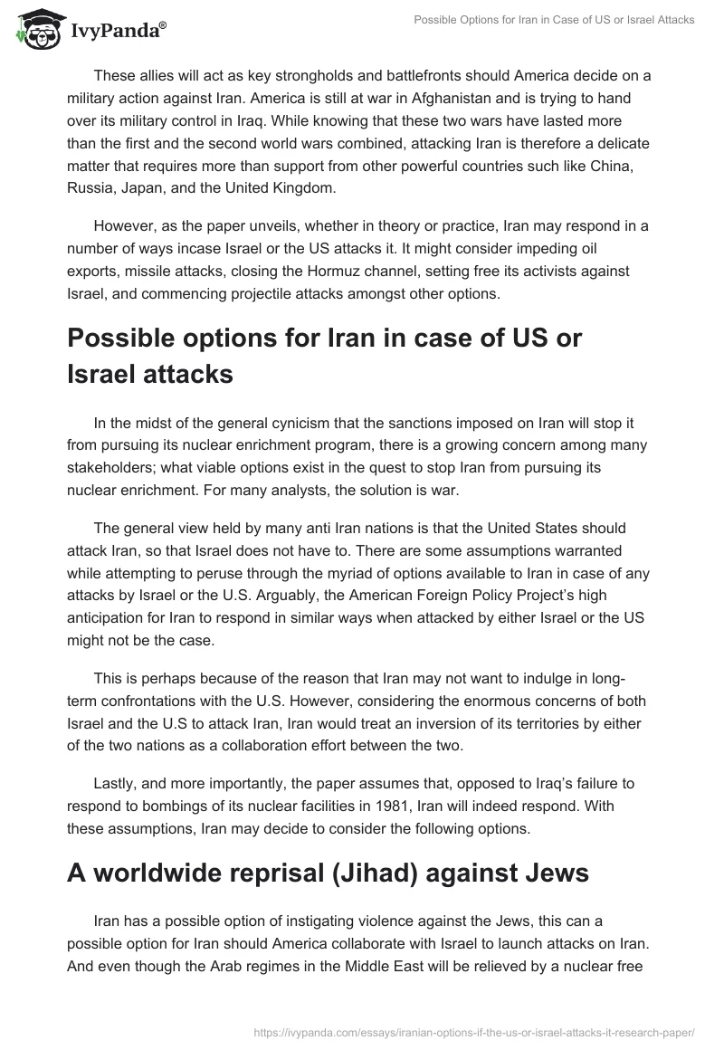 Possible Options for Iran in Case of US or Israel Attacks. Page 2