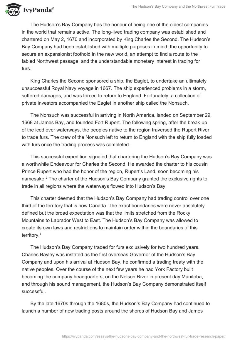 The Hudson’s Bay Company and the Northwest Fur Trade. Page 2