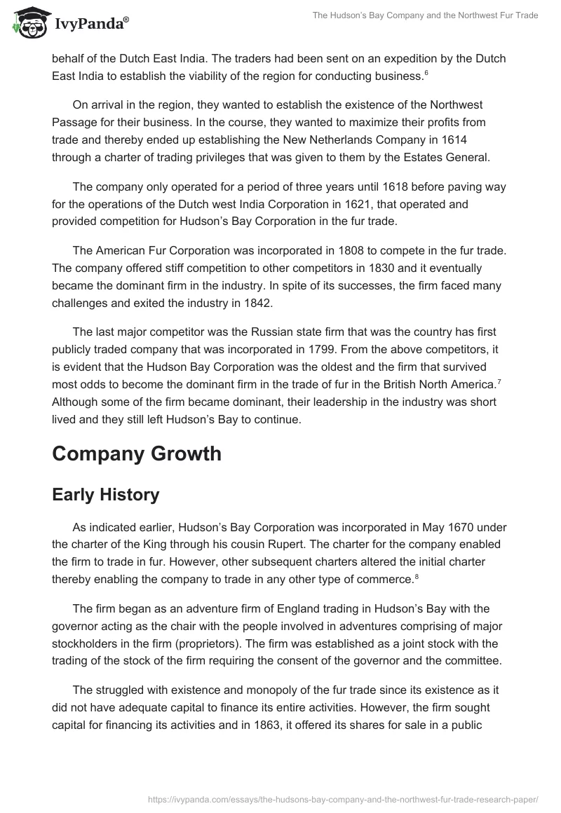 The Hudson’s Bay Company and the Northwest Fur Trade. Page 5