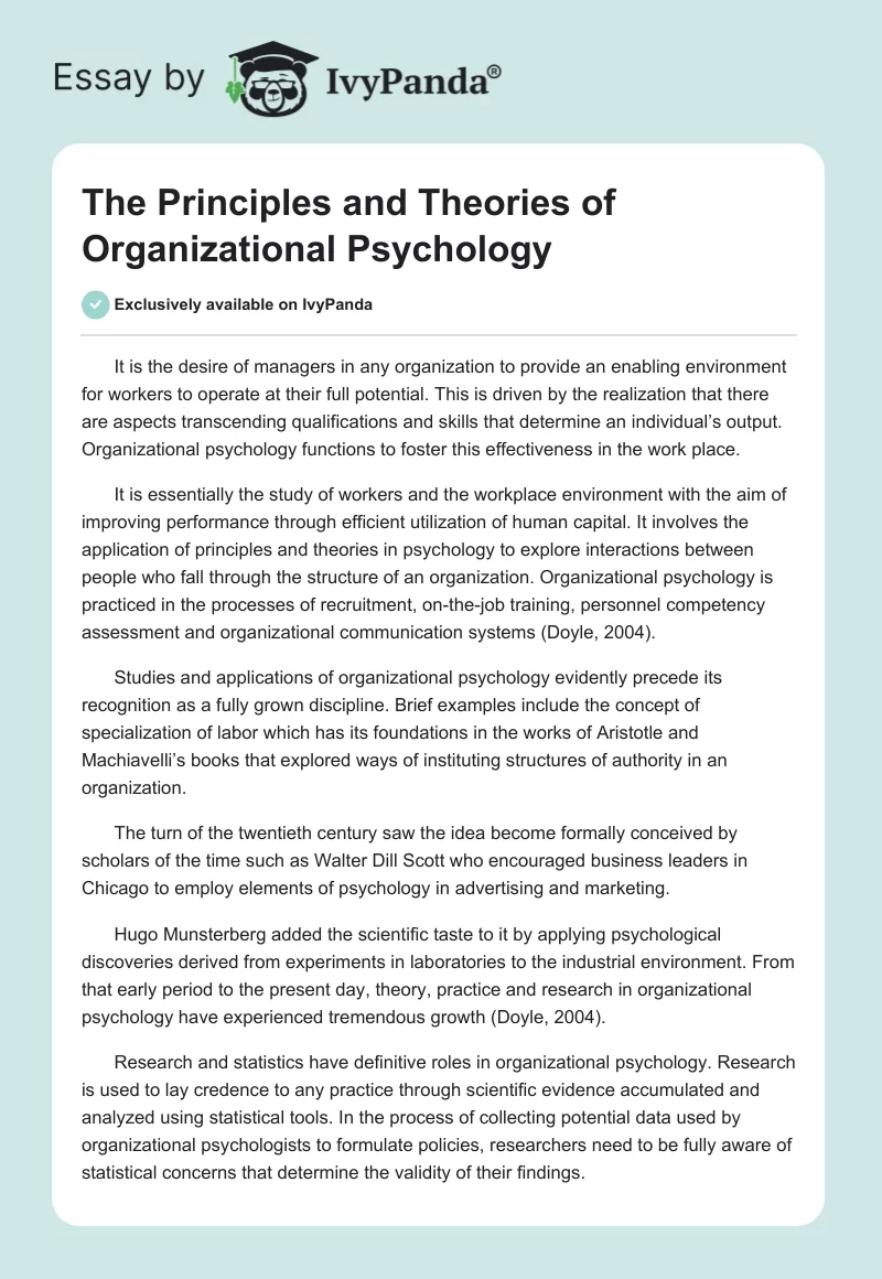 The Principles and Theories of Organizational Psychology. Page 1