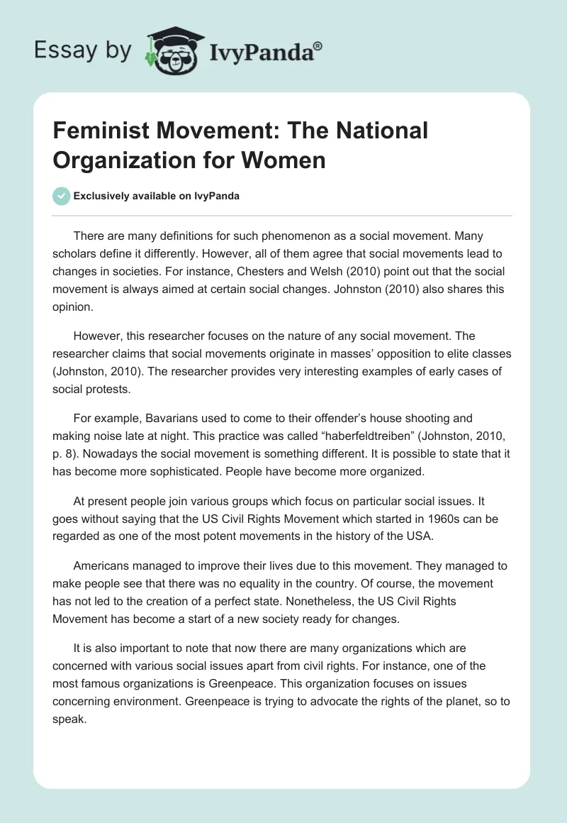 Feminist Movement: The National Organization for Women. Page 1