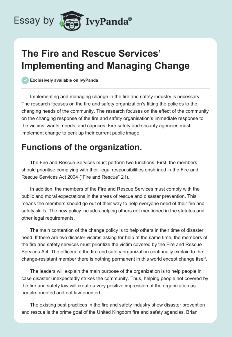 The Fire and Rescue Services’ Implementing and Managing Change. Page 1