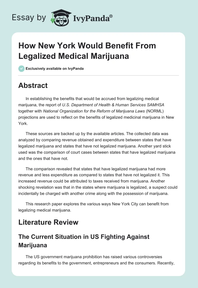 How New York Would Benefit From Legalized Medical Marijuana. Page 1