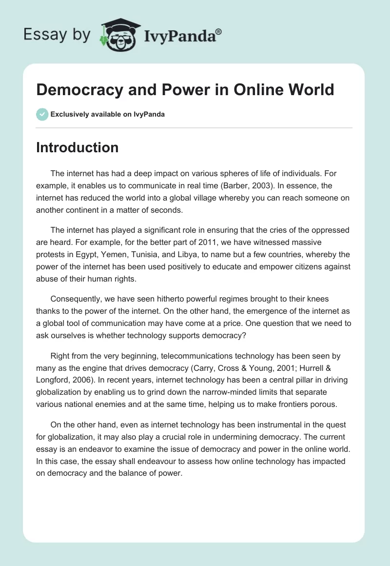 Democracy and Power in Online World. Page 1