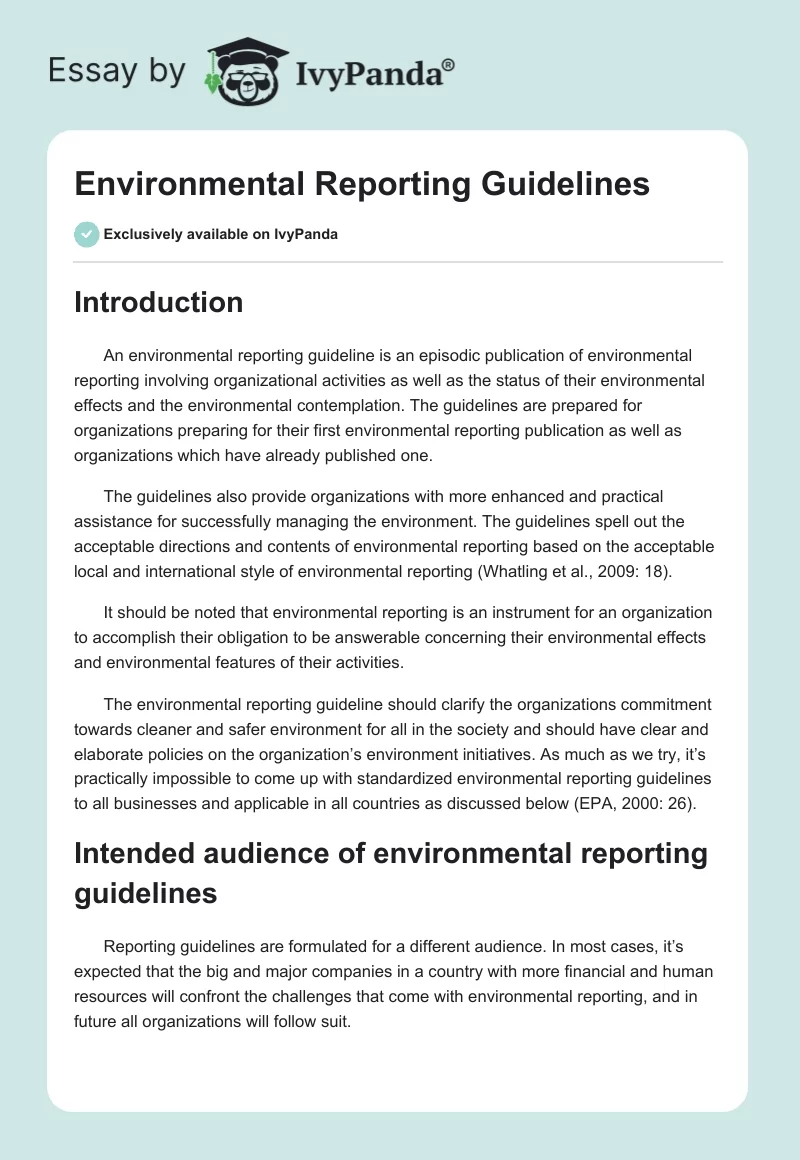 Environmental Reporting Guidelines. Page 1