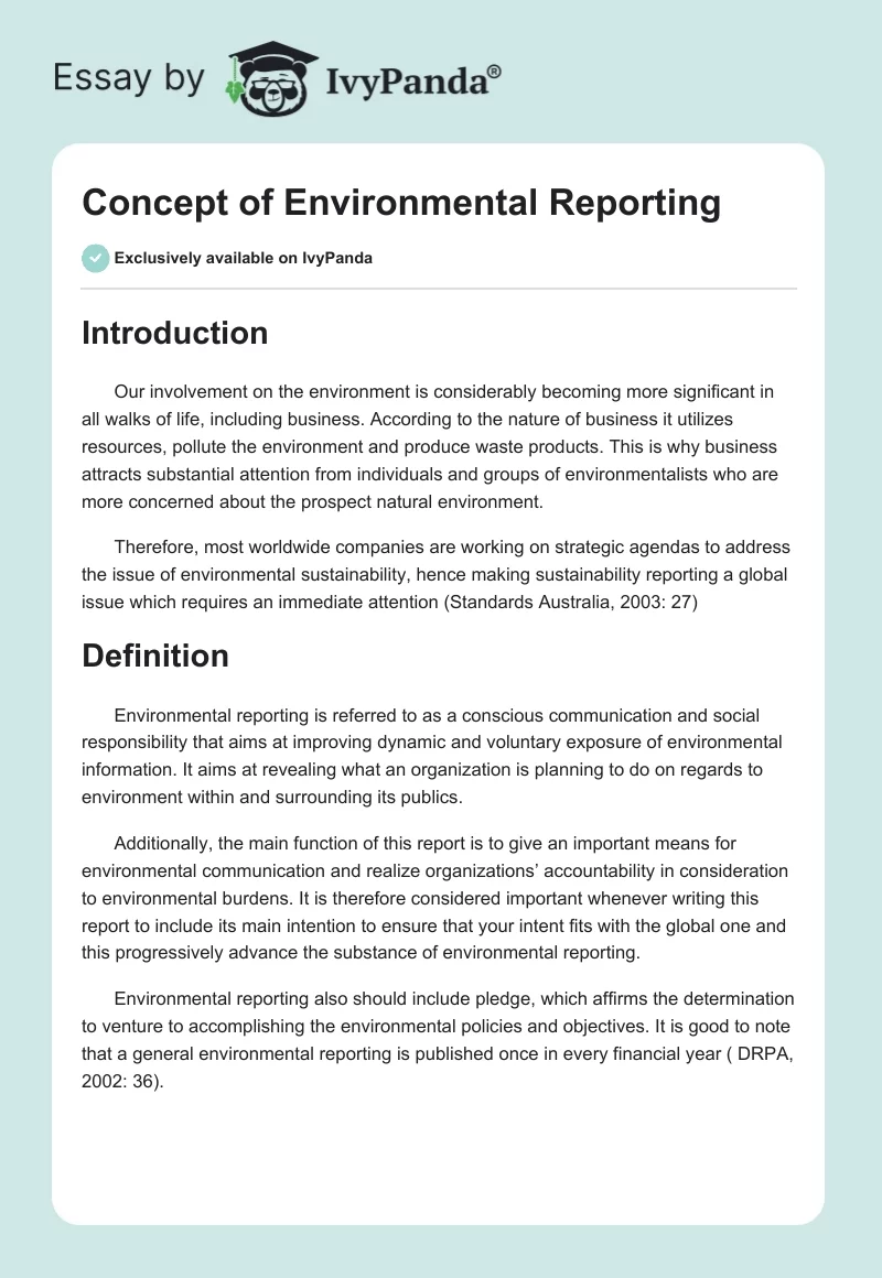 Concept of Environmental Reporting. Page 1