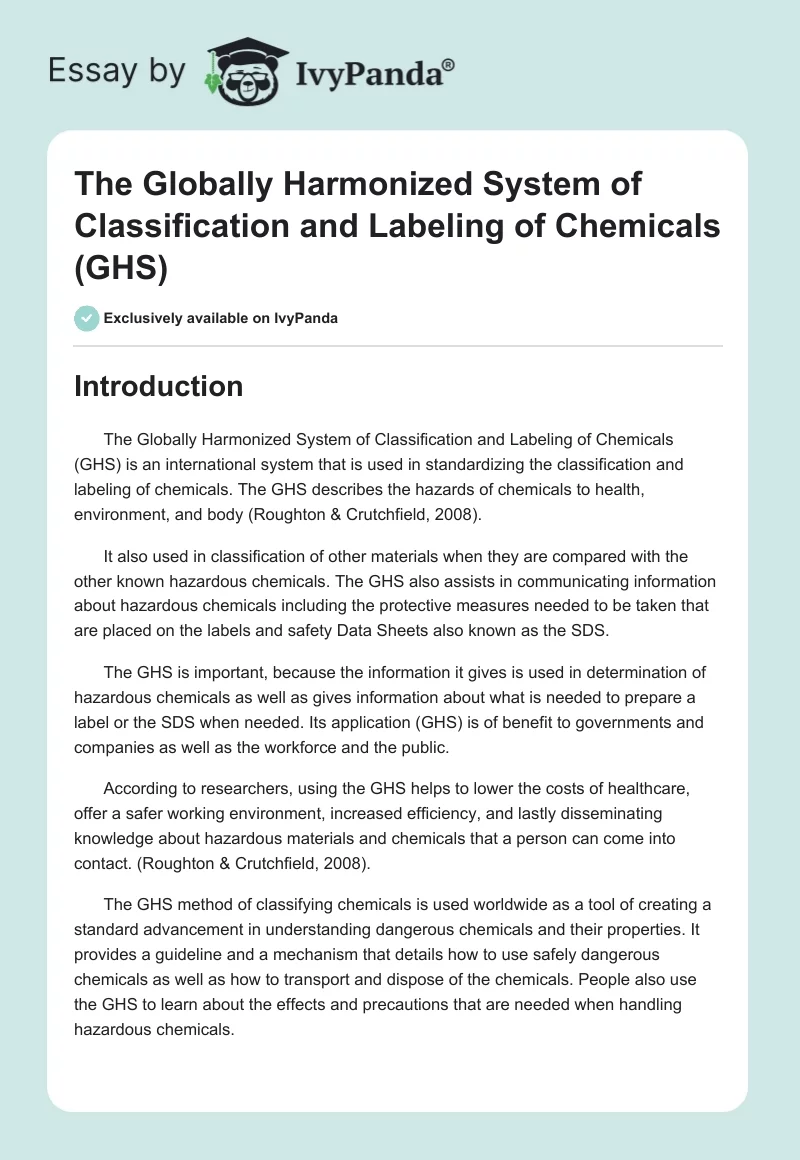 The Globally Harmonized System of Classification and Labeling of Chemicals (GHS). Page 1