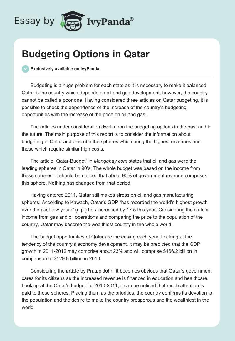 Budgeting Options in Qatar. Page 1