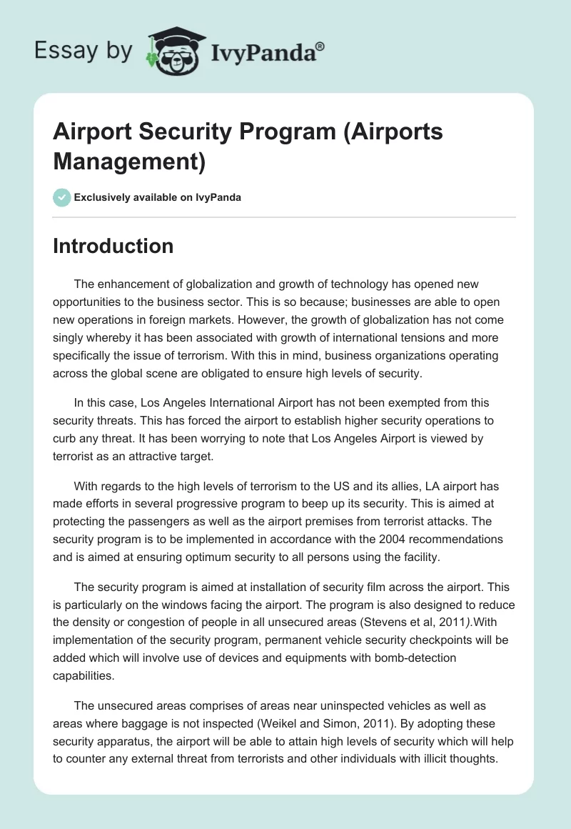 Airport Security Program (Airports Management). Page 1