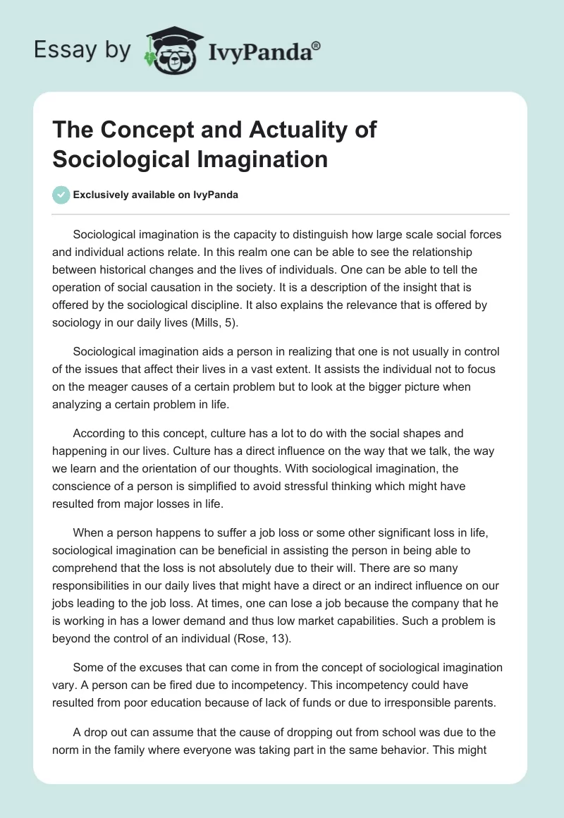 The Concept and Actuality of Sociological Imagination. Page 1