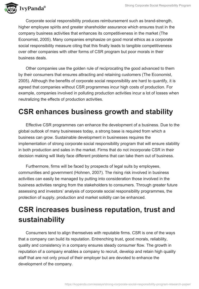 Strong Corporate Social Responsibility Program. Page 2