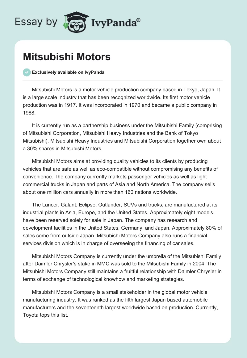 Mitsubishi Motors. Page 1