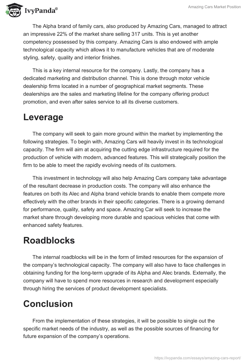 Amazing Cars Market Position. Page 2