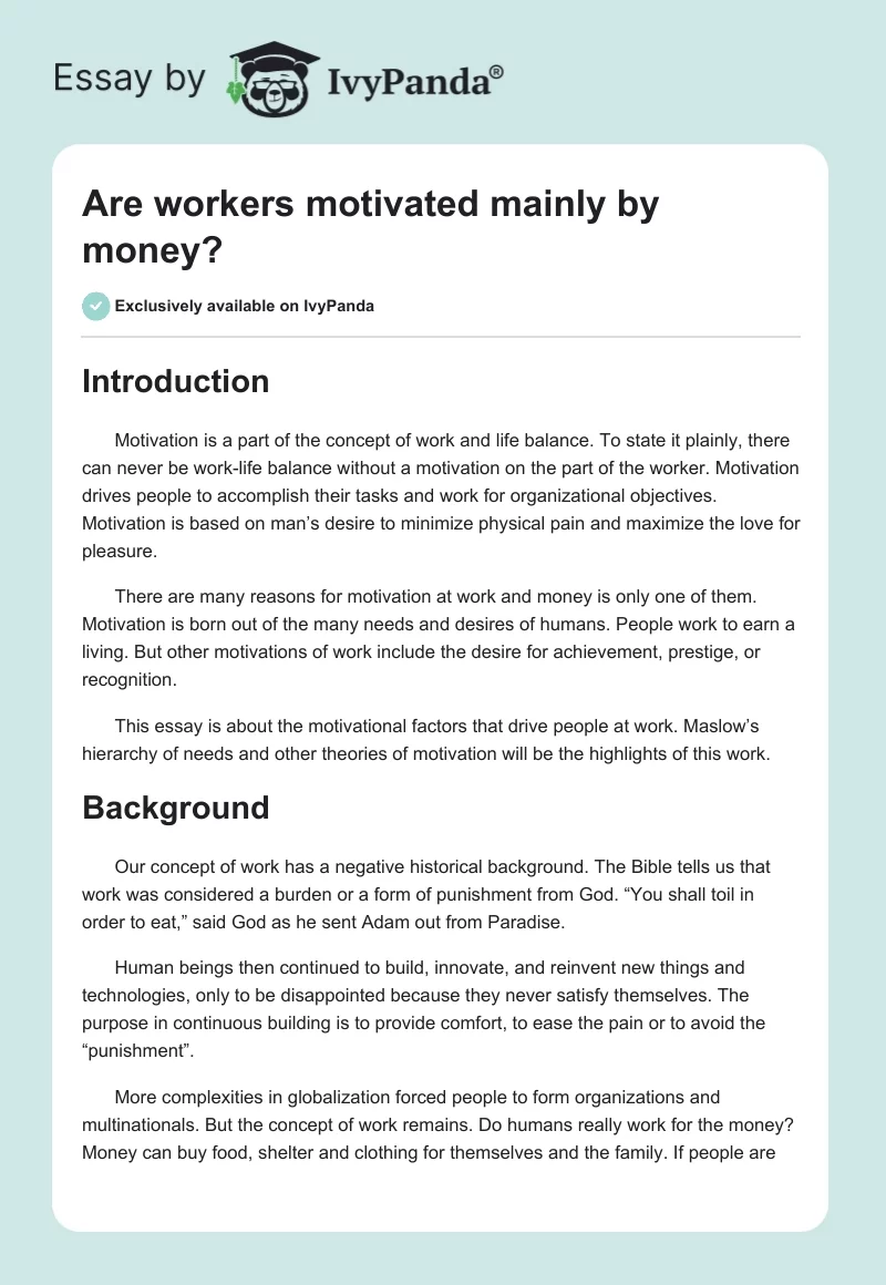 Are Workers Motivated Mainly by Money?. Page 1