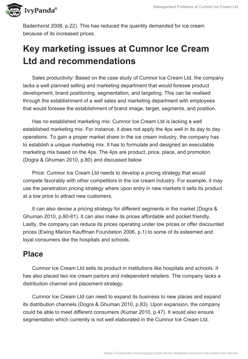 Management Problems at Cumnor Ice Cream Ltd. Page 2