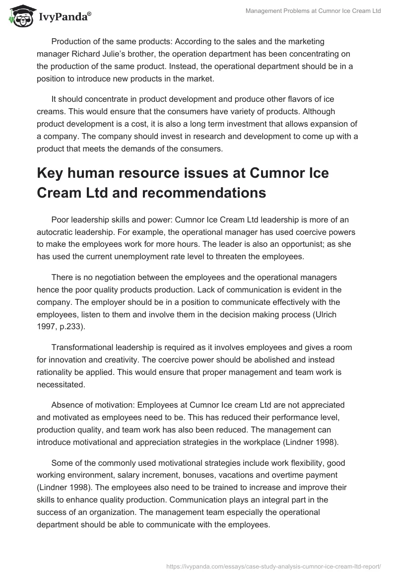 Management Problems at Cumnor Ice Cream Ltd. Page 5