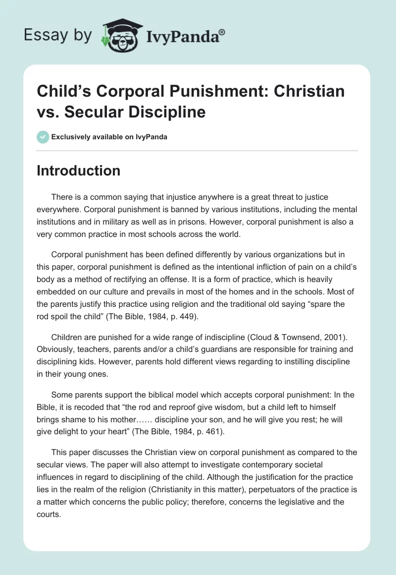 Child’s Corporal Punishment: Christian vs. Secular Discipline. Page 1