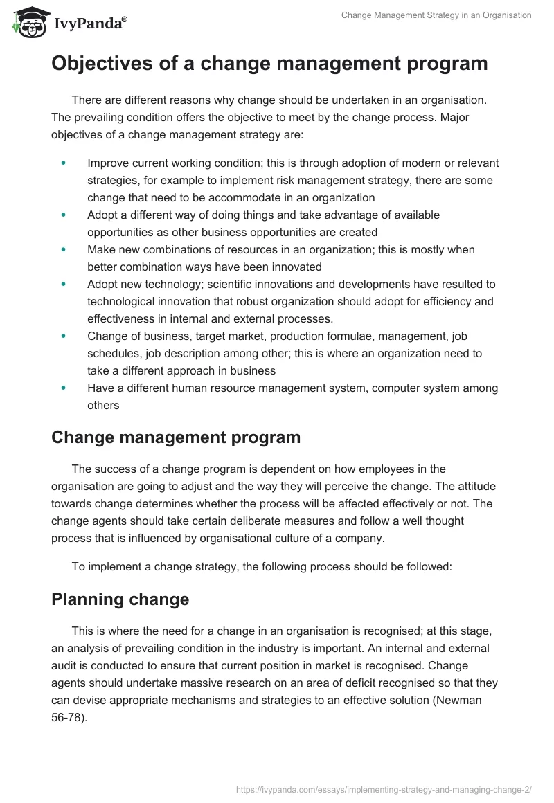Change Management Strategy in an Organisation. Page 2