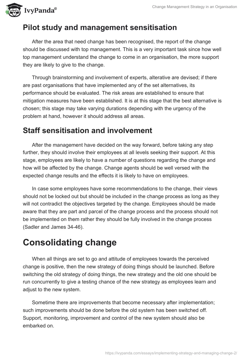 Change Management Strategy in an Organisation. Page 3