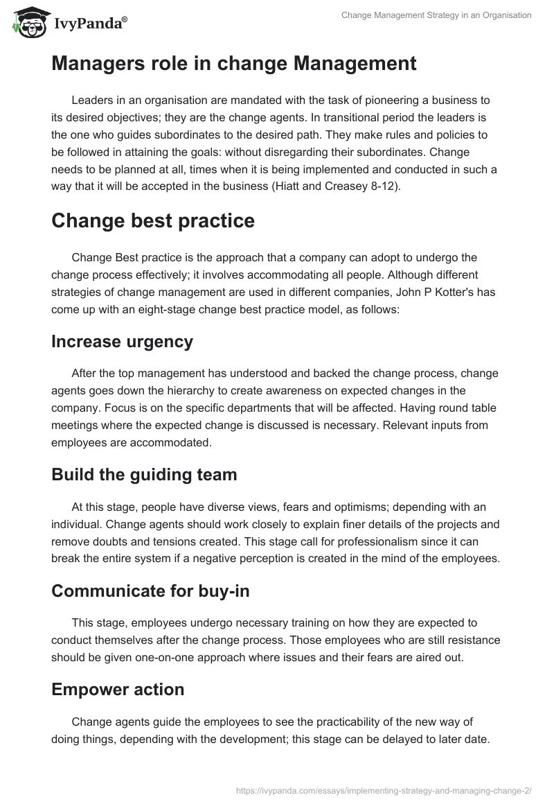 Change Management Strategy in an Organisation. Page 4