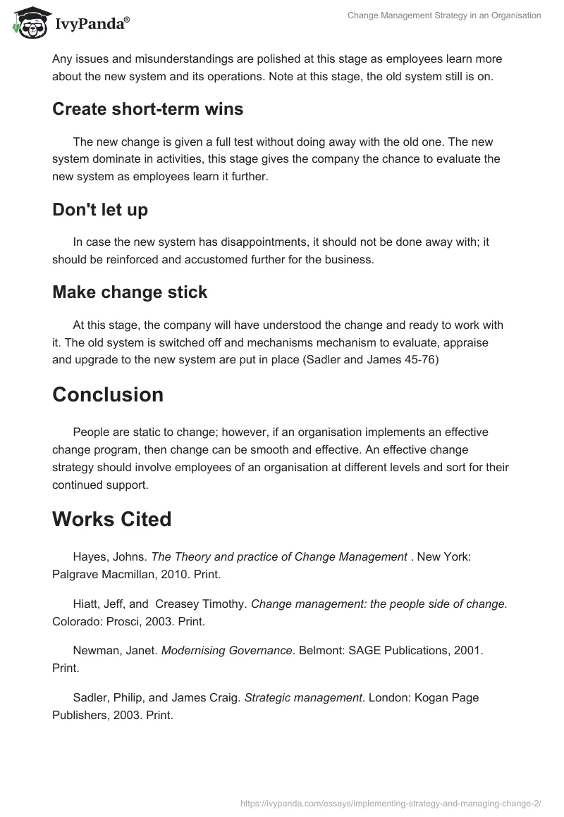 Change Management Strategy in an Organisation. Page 5