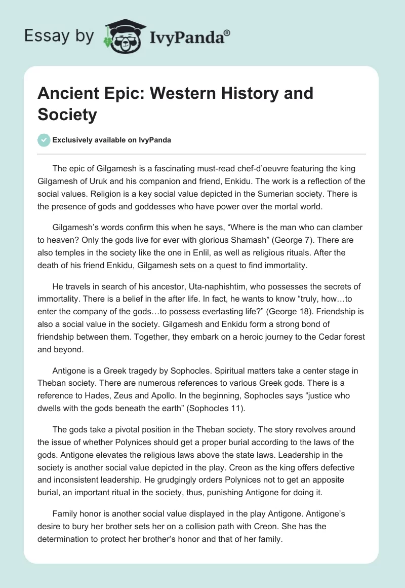 Ancient Epic: Western History and Society. Page 1