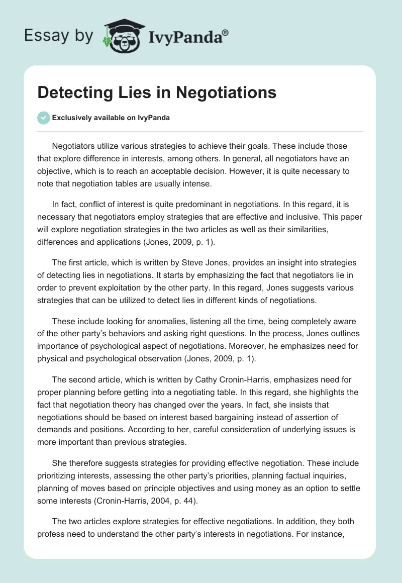 Detecting Lies in Negotiations. Page 1