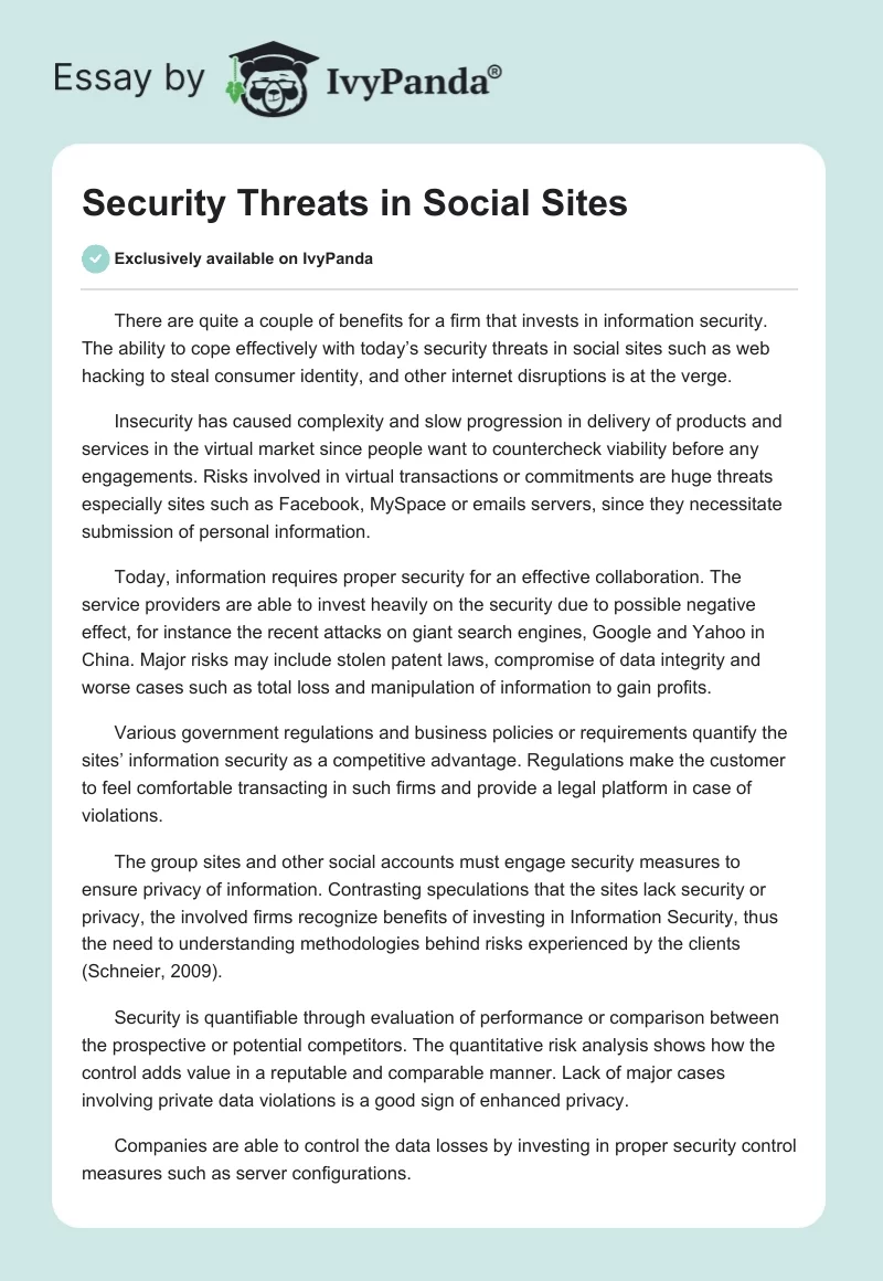 Security Threats in Social Sites. Page 1