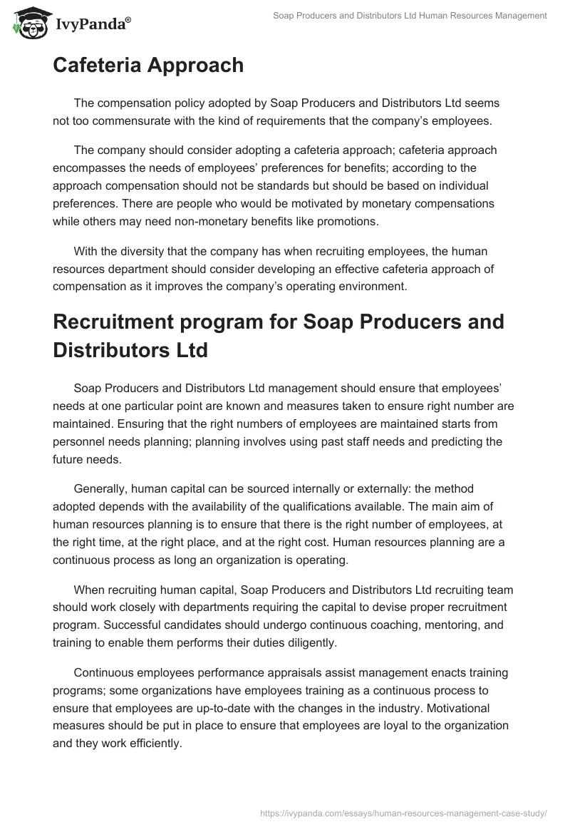 Soap Producers and Distributors Ltd Human Resources Management. Page 2