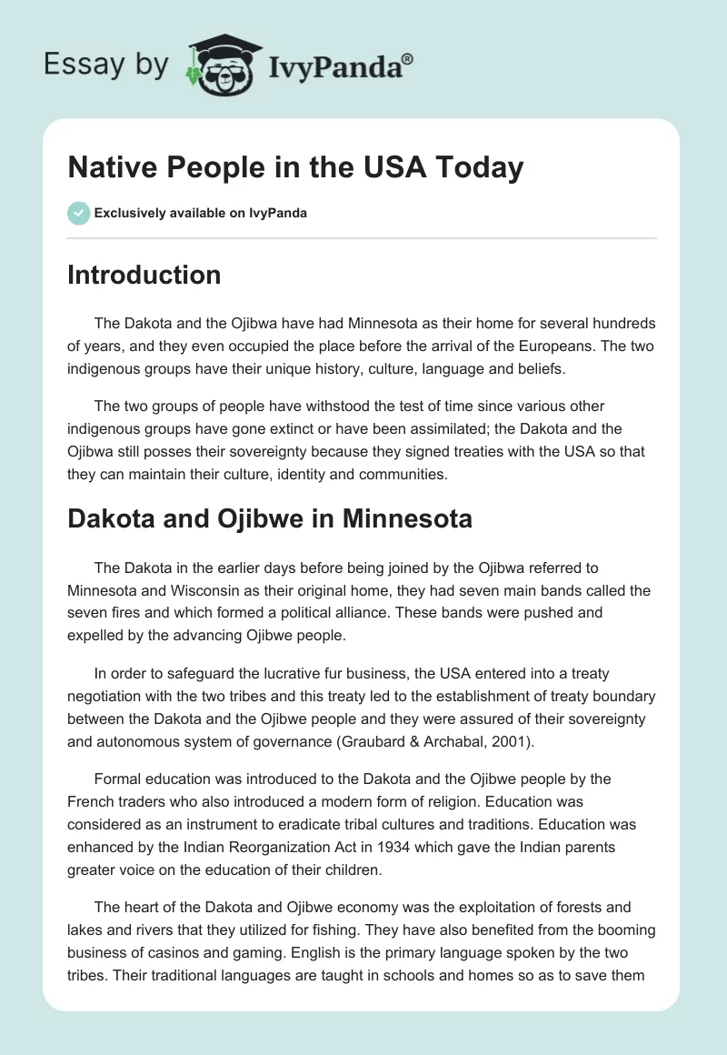 Native People in the USA Today. Page 1