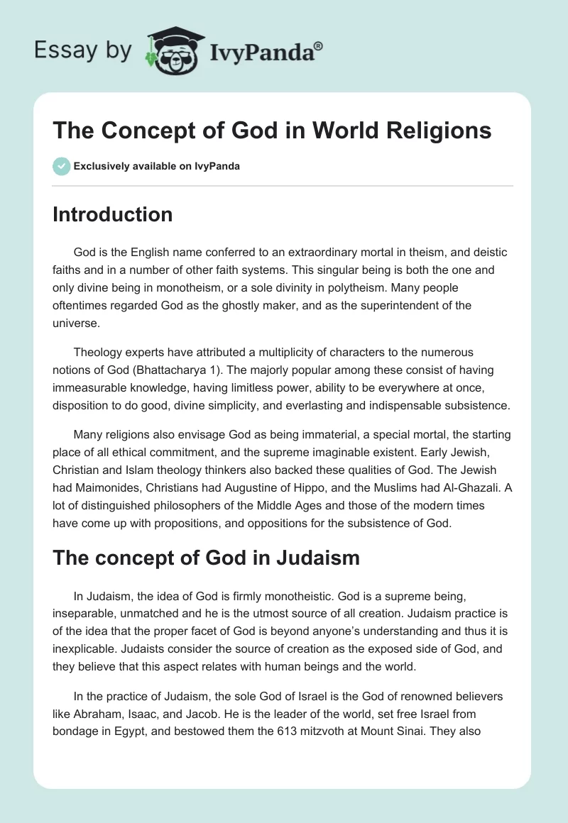 The Concept of God in World Religions. Page 1