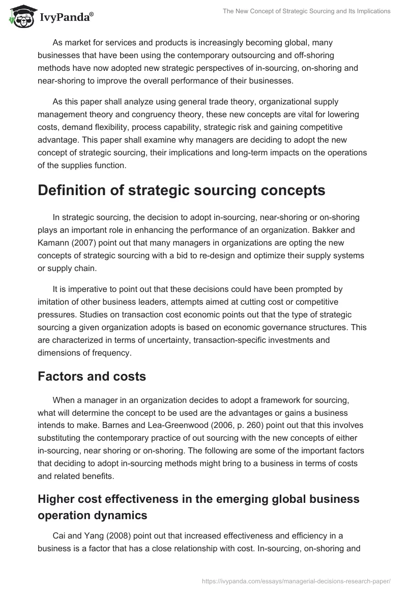 The New Concept of Strategic Sourcing and Its Implications. Page 3