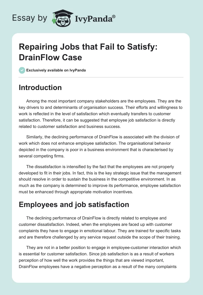 Repairing Jobs that Fail to Satisfy: DrainFlow Case. Page 1