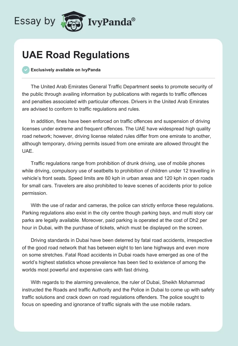 UAE Road Regulations. Page 1